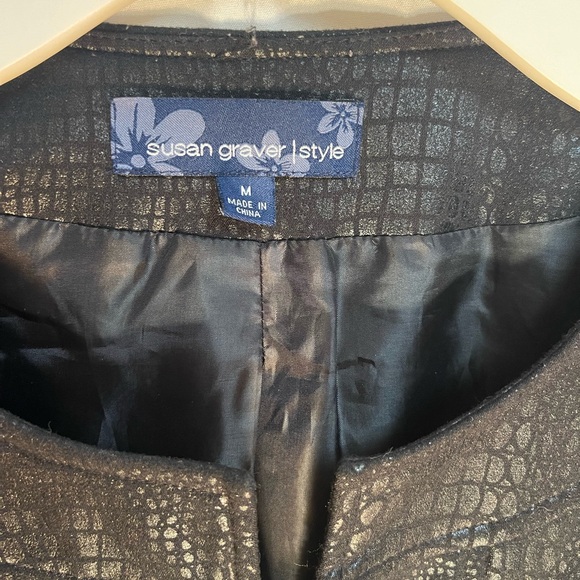 QVC Susan Graver Women Black Snake Croc Embossed Brushed Faux Leather Jacket M - Picture 3 of 8